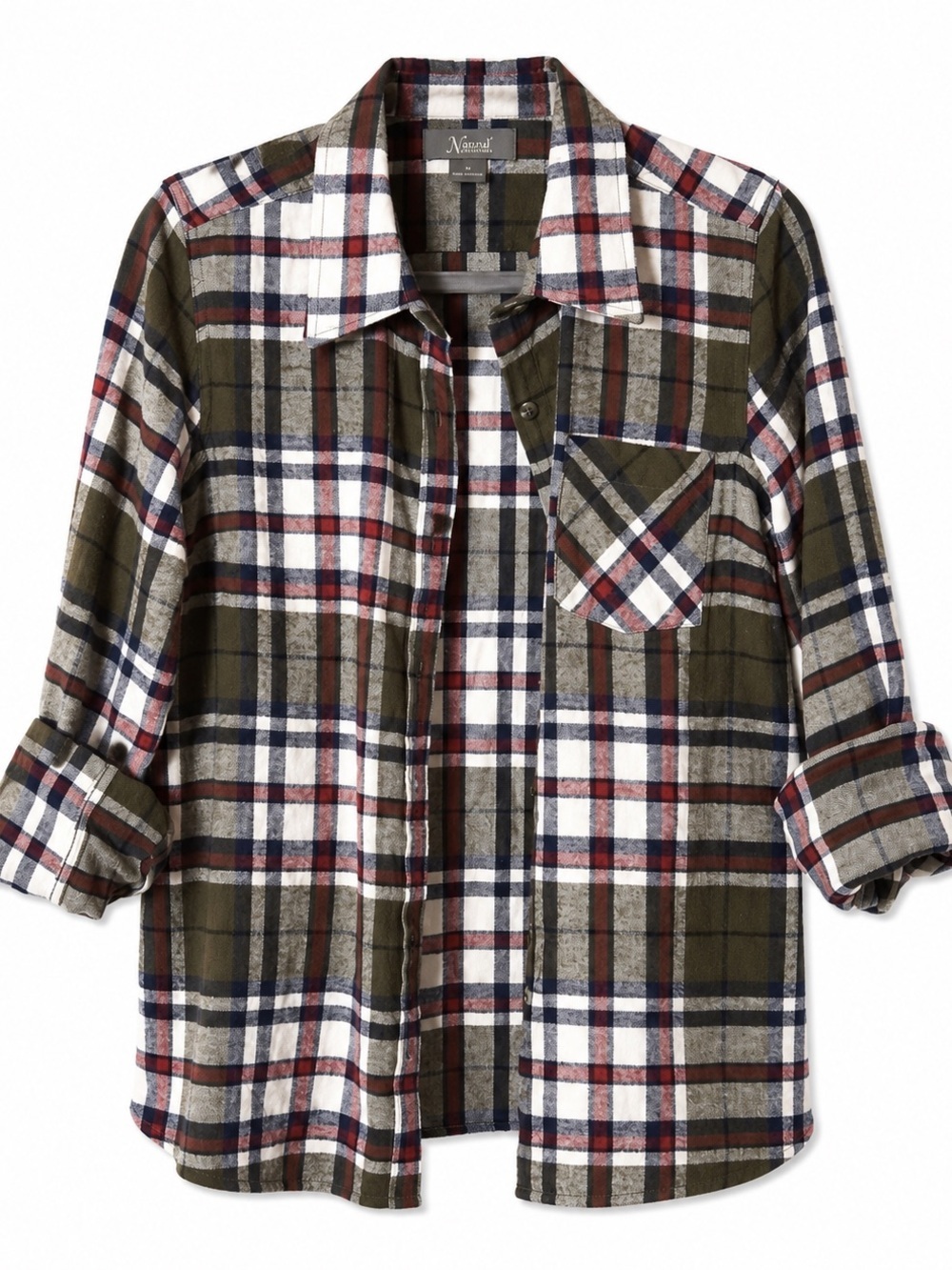 Natural Reflections Womens Olive Plaid Flannel Shirt - Casual Button-Up